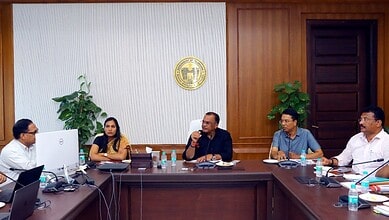 Telangana officials discuss plans for a high-speed rail hub at Bharat Future City during a meeting.