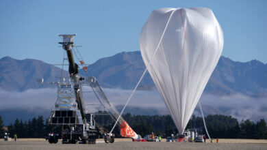 NASA’s Super Pressure Balloon stands fully inflated and ready for lift-off from Wanaka Airport, New Zealand.