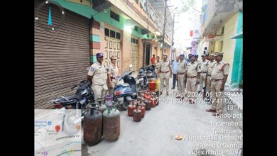 Hyderabad police seize LPG cylinders during a cordon and search operation