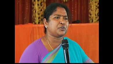 Telngana minister Seethakka addresses a meeting