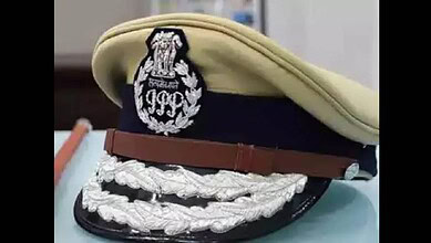 Group of police officers in uniform during transfer in Hyderabad, India.