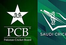 PCB and Saudi Cricket logos indicating collaboration on cricket stadium project.
