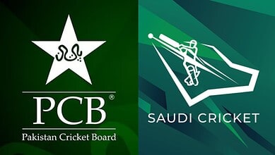 PCB and Saudi Cricket logos indicating collaboration on cricket stadium project.