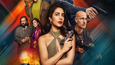 Priyanka Chopra stars in Citadel Season Two, holding a gun, with a dramatic background.