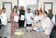 The image shows Telangana CM A Revanth Reddy with the representatives of corporate companies during a meeting on CSR funds held on Wednesday, April 8, 2026.