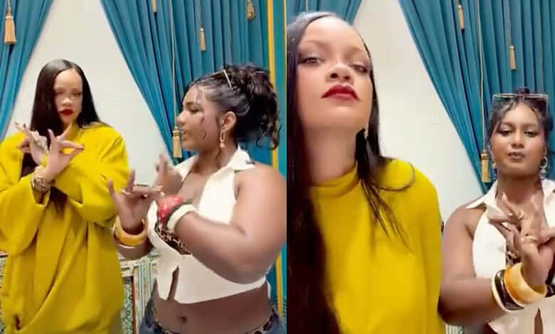 Nejm, the secret Bharatanatyam guru, teaching dance to Rihanna in a colourful studio.