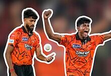 SRH cricket player celebrating on the field after a successful match.