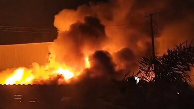 Flames erupt from milk center in Suraram