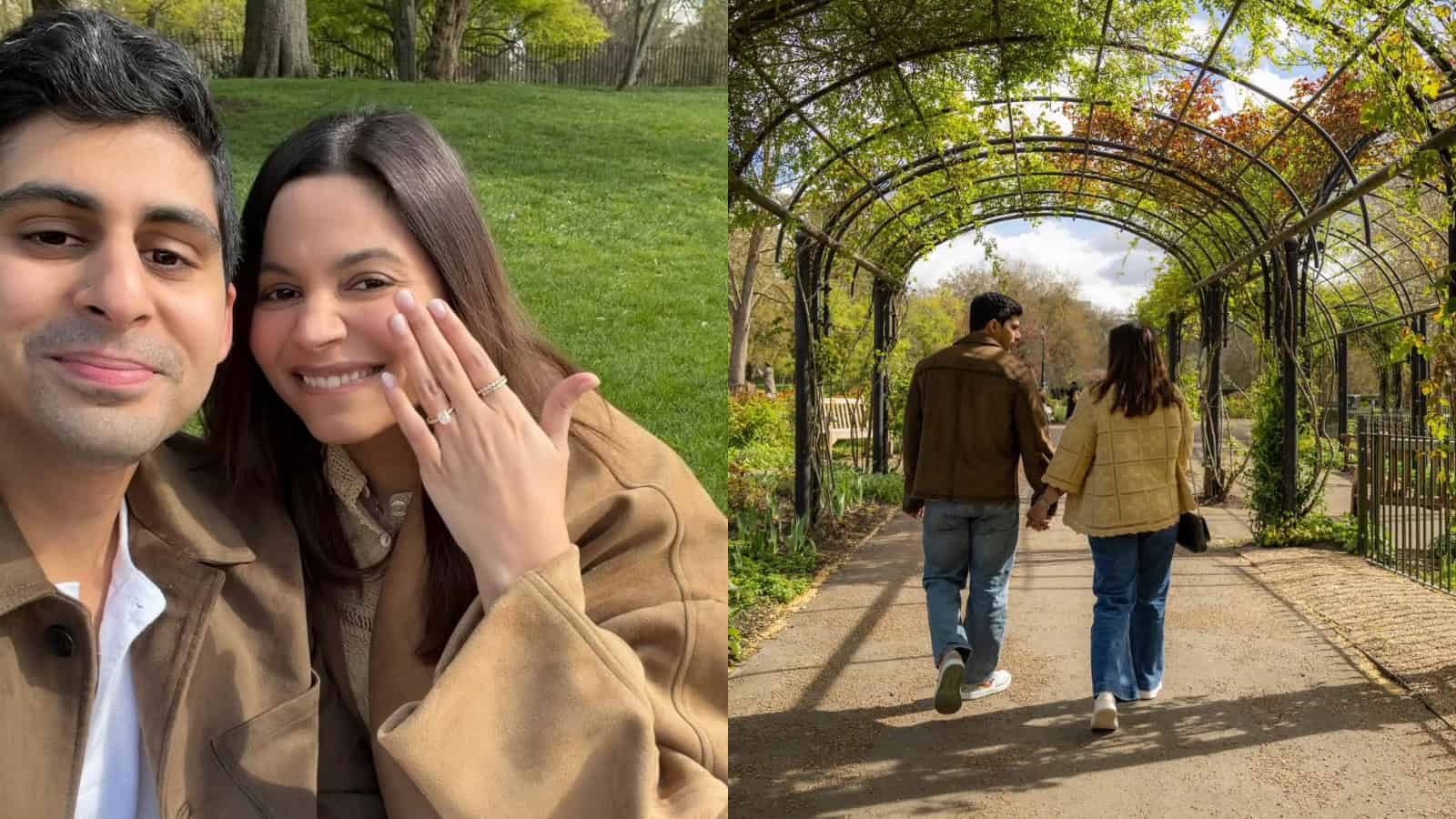 A joyful moment as Shaheen Bhatt shows her engagement ring, celebrating her engagement with family and fr.