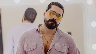 Malayalam actor Shiyas Kareem with sunglasses and beard, facing legal issues.