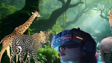 Experience wildlife in Kondapur's AI park with virtual reality and live animals, a popular summer attract.