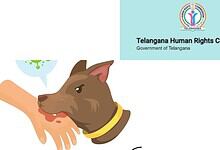 Dog attacking a person, raising awareness about stray dog attacks in Telangana.
