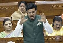 BJP MP Tejasvi Surya compares bifurcation of AP and Telangana with partition of India and Pakistan during the Lok Sabha session on Thursday, April 16, 2026.