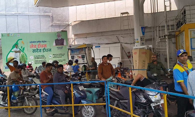 Fuel station congestion in Telangana amid ongoing rush at pumps.