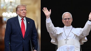 Donald Trump and Pope Francis depicted in a political and religious context, highlighting contrasting fig.