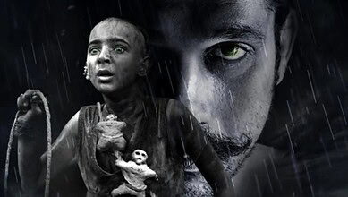 Promotional image for ‘Tumbbad 2’ featuring a young girl and a man with intense expressions, rain effects.