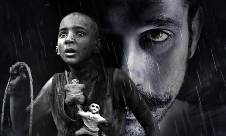 Promotional image for ‘Tumbbad 2’ featuring a young girl and a man with intense expressions, rain effects.