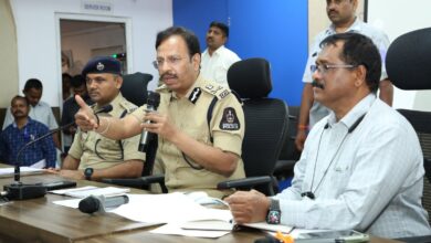 Hyderabad Police Commissioner VC Sajjanar addresses a meeting with food business owners