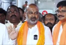 Union Minister of State Bandi Sanjay Kumar addresses the media in Hyderabad