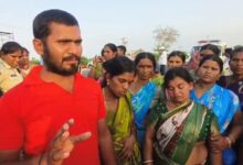 Protestors address the media in Warangal