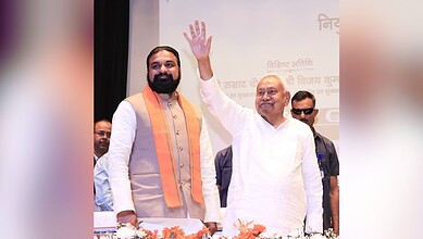 Nitish Kumar resigns as Bihar Chief Minister during a political event.