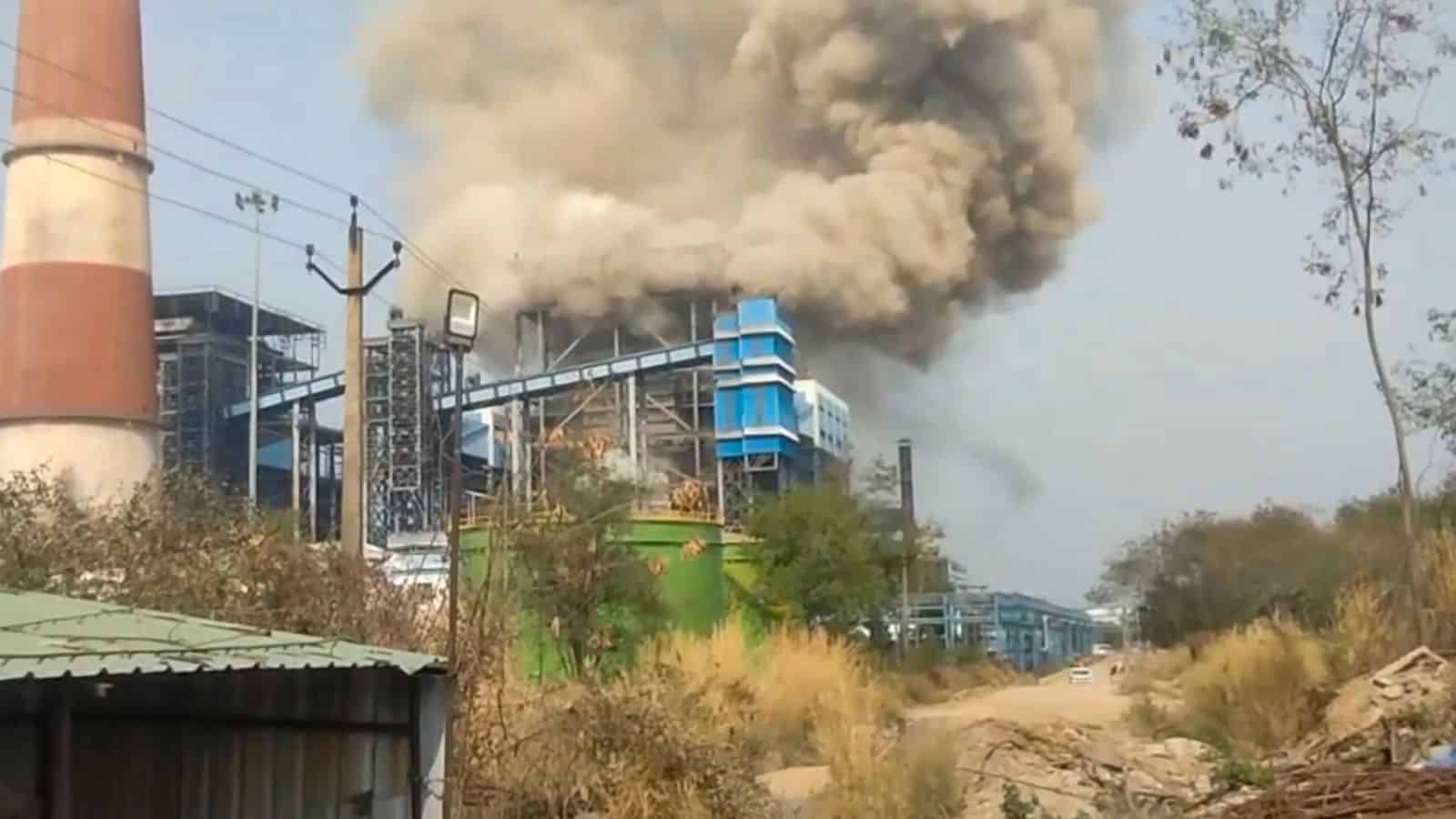 Smoke comes out after the blast at Vedanta Plant in Chhattisgarh