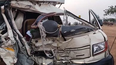 Wreckage of a vehicle after an accident in Andhra Pradesh