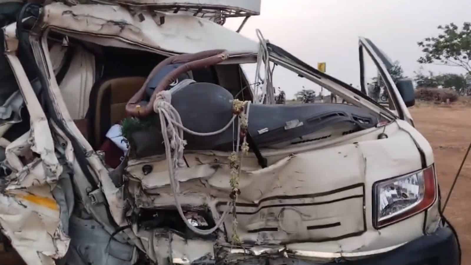 Wreckage of a vehicle after an accident in Andhra Pradesh