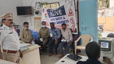 Goshamahal traffic police conduct eye check-up camp for 150 drivers to promote road safety and awareness.