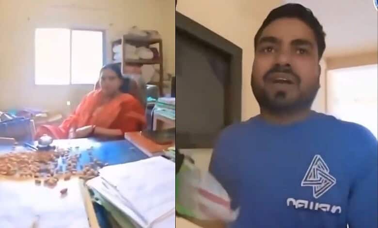A woman and a man discussing health benefits of eating almonds in a home setting.
