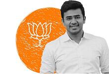 Tejaswi Surya speaking at Siasat Daily event, political leader in India, BJP representative.