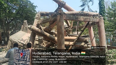 Artistic Hydraa sculpture made of wood and metal in Hyderabad, Telangana, India.