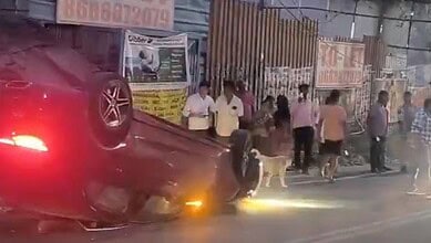 Car turns turtle in Hyderabad