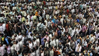 Crowd of Telangana residents at a public gathering, emphasizing the importance of self-enumeration for th.