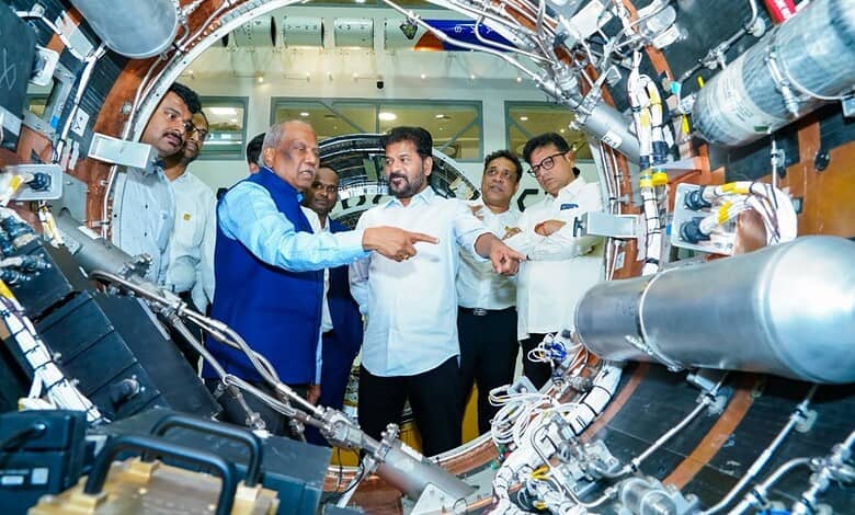 Telangana Chief Minister reviews Skyroot's Vikram-1 orbital rocket components during a visit to Srihariko.