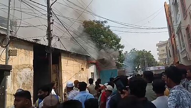 Residents watch as sofa unit catches fire in Kishanbagh