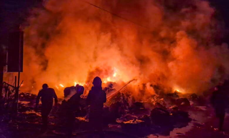 Fire fighters at work at the accident site in Rajasthan