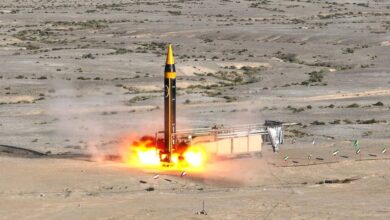 A new surface-to-surface 4th generation Khorramshahr ballistic missile called Khaibar with a range of 2,000 km is launched at an undisclosed location in Iran, in this picture obtained on May 25, 2023. Photo: Iran's Ministry of Defence/WANA