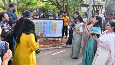 The image shows a communication board for children with ASD being inaugurated at KBR Park on the occasion of World Autism Day observed on Thursday, April 2, 2026.