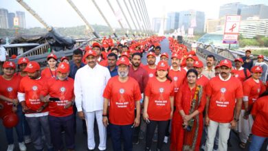 Human chain formed at Durgam Cheruvu Cable Bridge for AIDS awareness