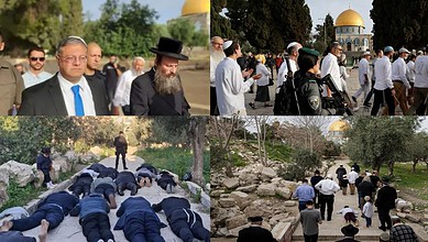Protesters and officials gather during Al-Aqsa tensions, with security and media present amid regional wa.