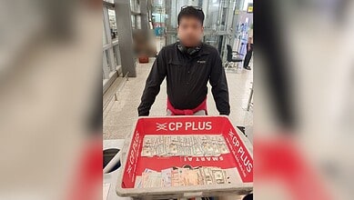 Seized Rs 9.62L foreign currency from passenger at Hyderabad airport.