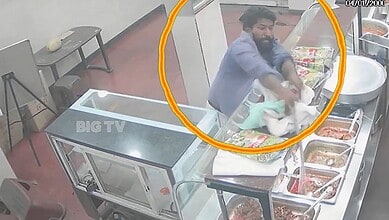 Man wielding a sword attacks restaurant staff after dispute over Rs 10 curry, causing chaos and injury.