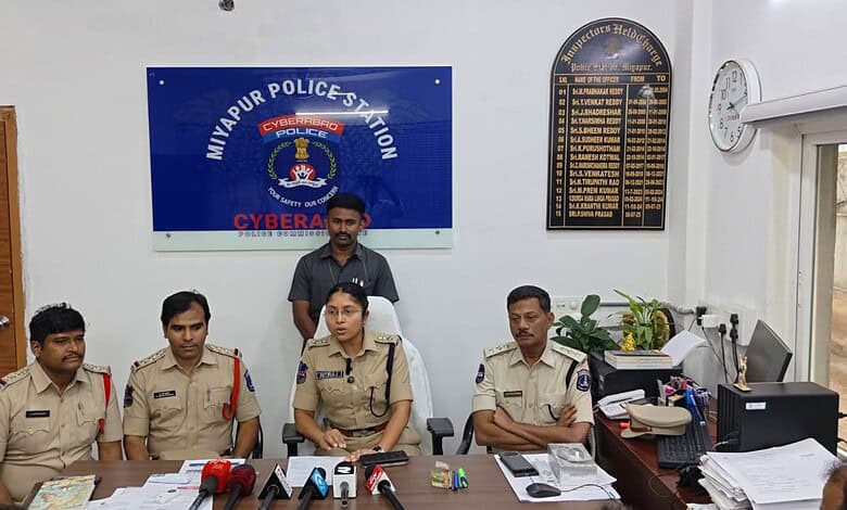 Police Cyber Cell team at Mijapur Police Station, India, investigating cybercrime cases with officers sea.