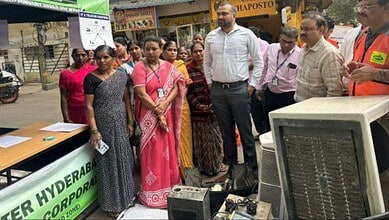 Group of people at Hyderabad e-waste collection event, GHMC drives 103 MT of electronic waste in 2026.