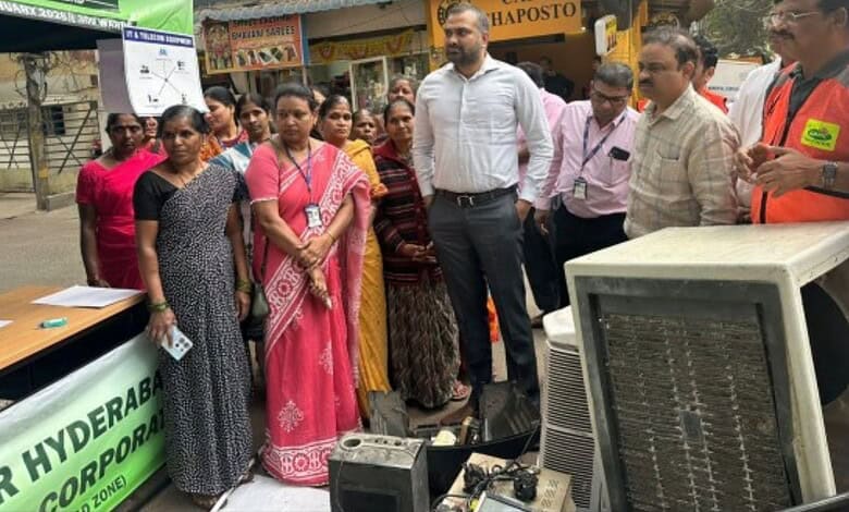 Group of people at Hyderabad e-waste collection event, GHMC drives 103 MT of electronic waste in 2026.