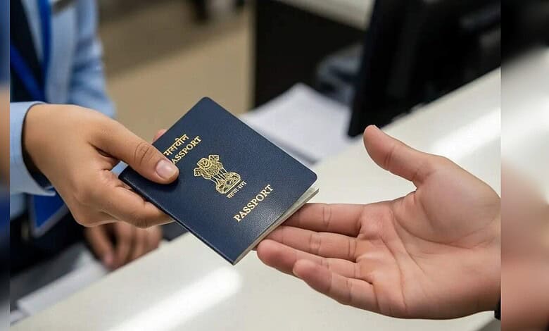 Handing over a passport at a service counter, representing Alhind's new UAE contract for passport and vis.