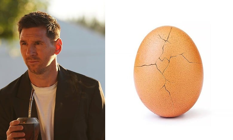 Man holding a phone and a cracked egg, symbolising viral Instagram posts.