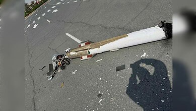 Intercepted missile debris lying on a road in the UAE.