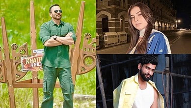 Group of contestants from Khatron Ke Khiladi 15 posing outdoors and at night.